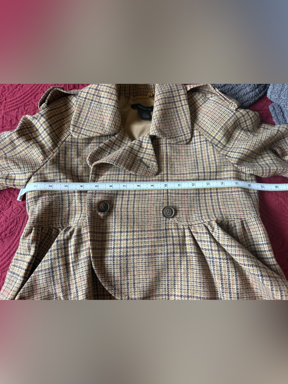 Arden B Tan and Brown Plaid Double Breasted Cropped Trench Coat Size XS - Picture 5 of 5